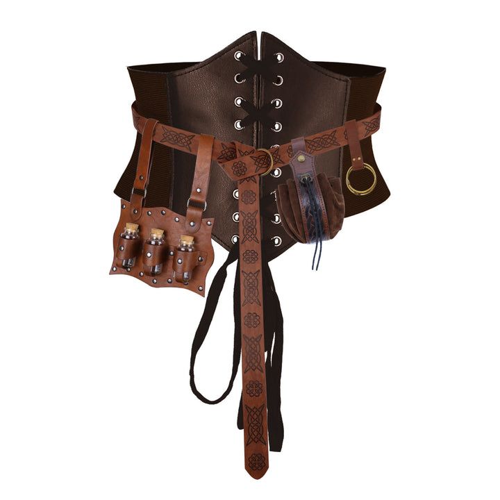 Cintura da donna in stile medievale per cosplay, accessori per Halloween - 5 pezzi - Marrone - XL (32,7 pollici / 83 cm) - image 1