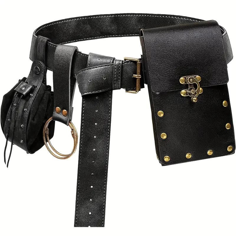 Accessori per costumi cosplay di Halloween, cintura retrò con marsupio - 3Pcs - Nero - image 3