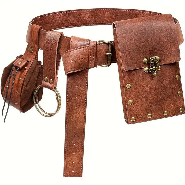Accessori per costumi cosplay di Halloween, cintura retrò con marsupio - 3Pcs - Marrone - image 1