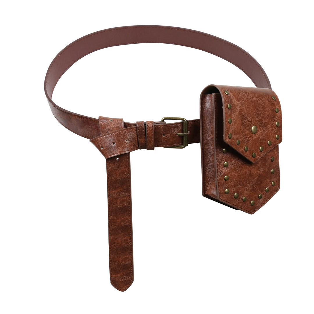 Cintura da cosplay di Halloween in stile medievale con borsa a tracolla con rivetti - Cintura + Borsa con Rivetto - Marrone - image 1