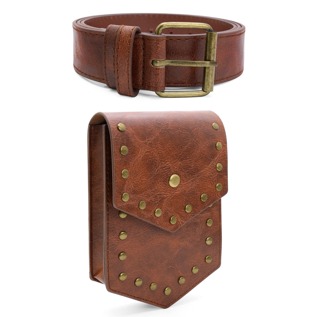 Cintura da cosplay di Halloween in stile medievale con borsa a tracolla con rivetti - image 3