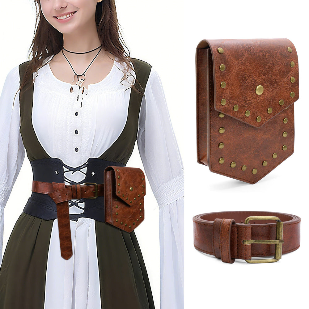 Cintura da cosplay di Halloween in stile medievale con borsa a tracolla con rivetti - image 2