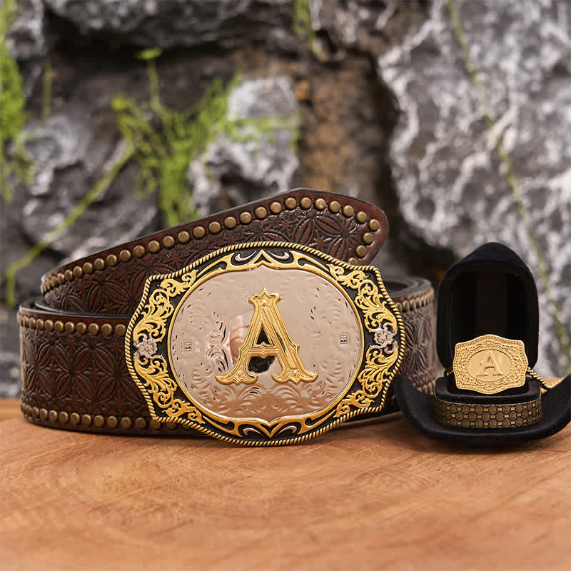 Set di collana in oro con fibbia per cintura fai da te con iniziale in oro nero - Fascio - Cintura con rivetti marroni - 42 - image 4