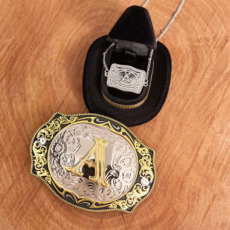 Set di collana in argento con fibbia per cintura fai da te con iniziale in oro e nero - Fascio - Senza cintura - Cintura non inclusa - image 1