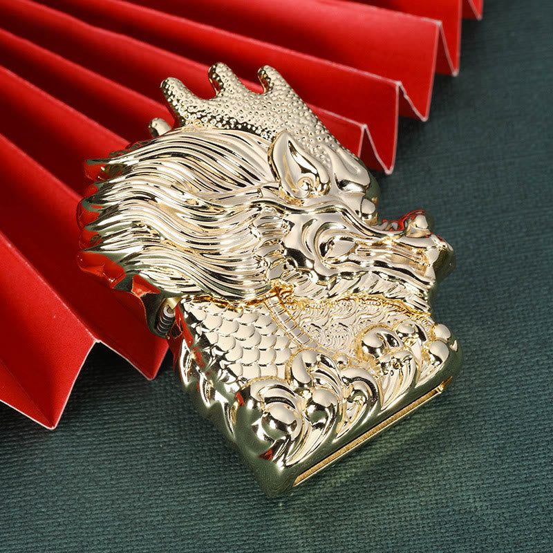 Accendino a cherosene antivento con drago imperatore dorato - D'oro - image 2
