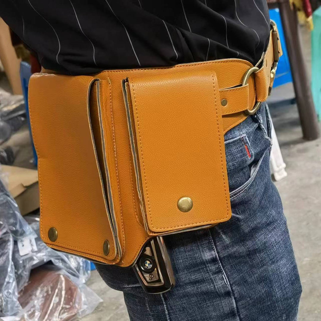 Borsa unisex retrò in pelle con bottone porta-telefono - Giallo - image 4