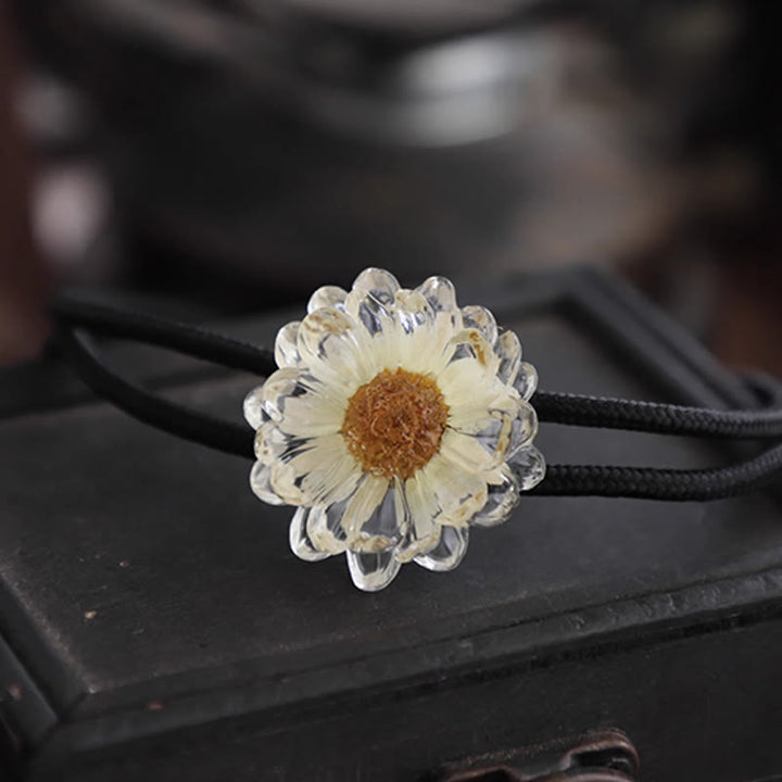 Cravatta Bolo da donna con margherite essiccate fatte a mano - Un po' di giallo - Corda morbida - image 6