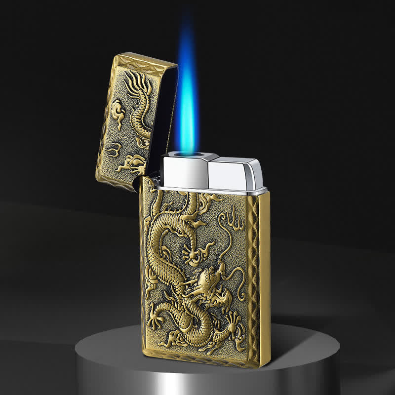 Accendino a butano ricaricabile con fiamma a getto singolo e motivo drago in rilievo - Bronzo - image 0
