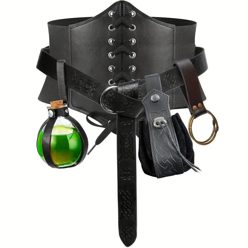 Accessori per cosplay di Halloween, bottiglia alchemica, cintura vichinga, 5 pezzi - 5 pezzi - Nero - XL (32,7 pollici / 83 cm) - image 2