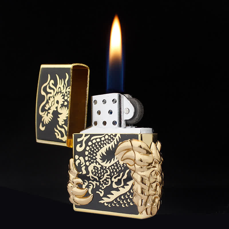 Accendino a butano ricaricabile con artiglio di drago in stile antico - Oro - image 1
