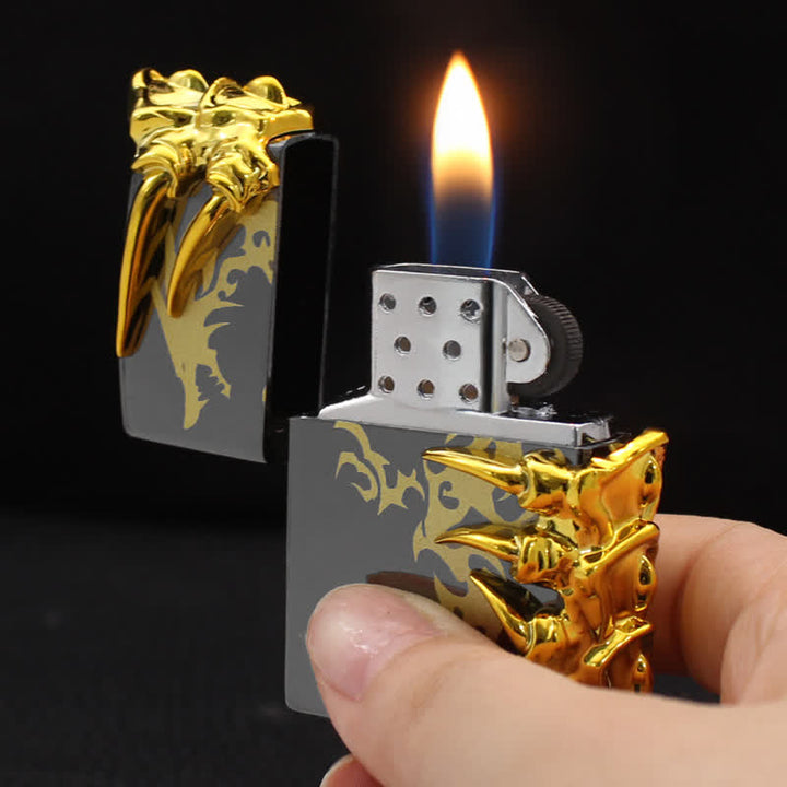 Accendino a butano ricaricabile con rilievo stereoscopico della spina dorsale del drago - Ghiaccio Nero - image 1