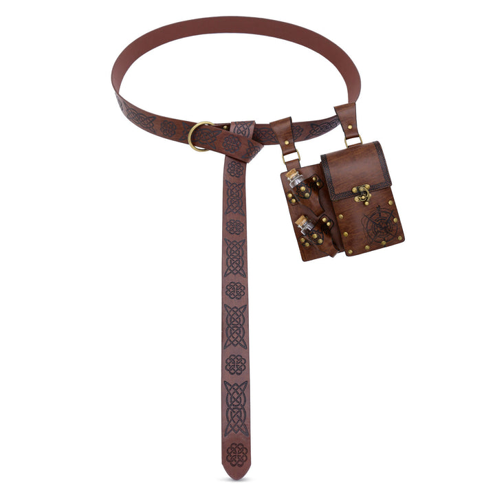 Cintura vichinga con bottiglia alchemica, accessorio per cosplay retrò di Halloween - Cintura con borsa e bottiglia - Marrone - image 7