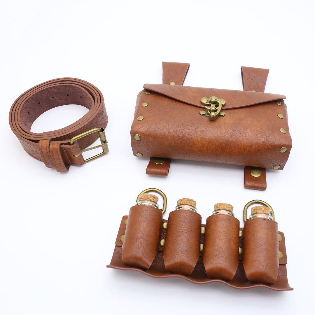 Marsupio con bottiglia magica, accessorio per cosplay di Halloween, cintura vichinga, 3 pezzi - Marrone - image 3