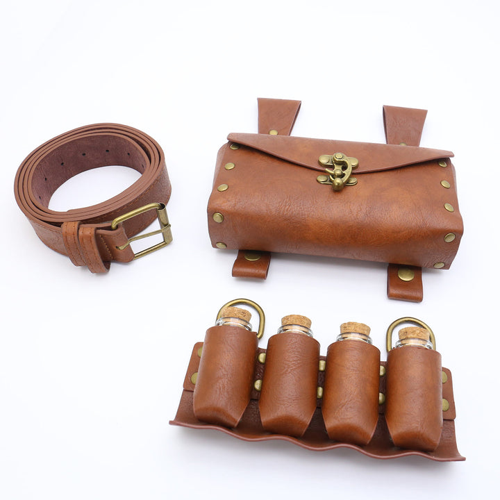 Marsupio con bottiglia magica, accessorio per cosplay di Halloween, cintura vichinga, 3 pezzi - Marrone - image 3