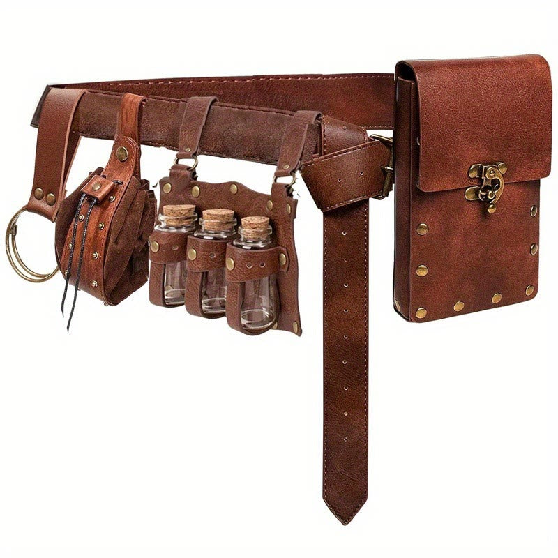 Set di cintura con portafoglio e bottiglia magica per cosplay di Halloween - 5 pezzi - Marrone - image 1