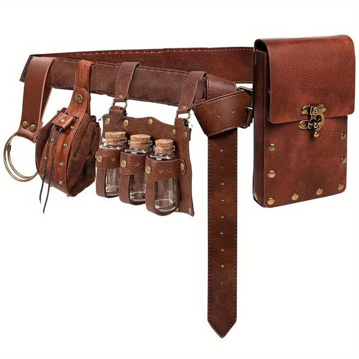 Set di cintura con portafoglio e bottiglia magica per cosplay di Halloween - 5 pezzi - Marrone - image 1
