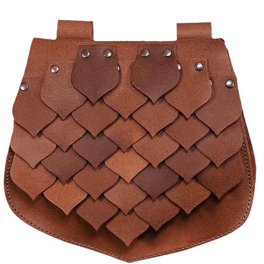 Borsa da cintura vichinga in stile medievale con squame di pesce e grande capacità - Marrone scuro - image 3