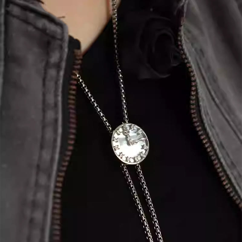 Cravatta Bolo unisex vintage in argento con design a orologio fisso - image 1