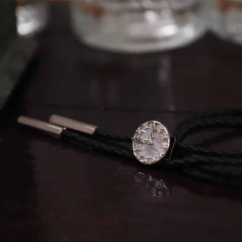 Cravatta Bolo unisex vintage in argento con design a orologio fisso - image 7