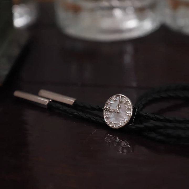Cravatta Bolo unisex vintage in argento con design a orologio fisso - image 7