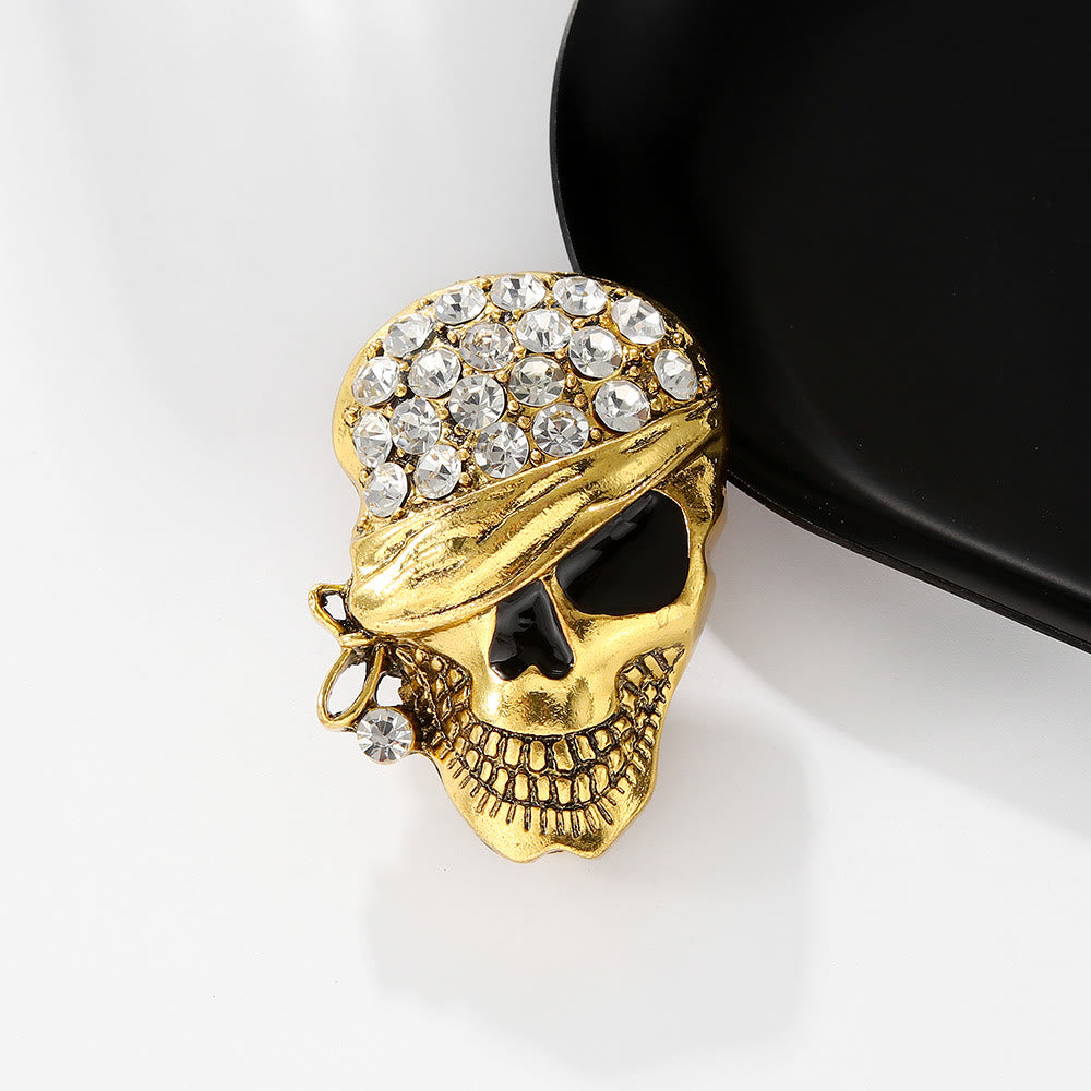 Spilla divertente con teschio pirata e diamanti per Halloween - D'oro - image 3