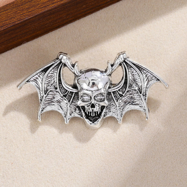 Spilla creativa a forma di pipistrello e teschio per Halloween - Argento - image 3