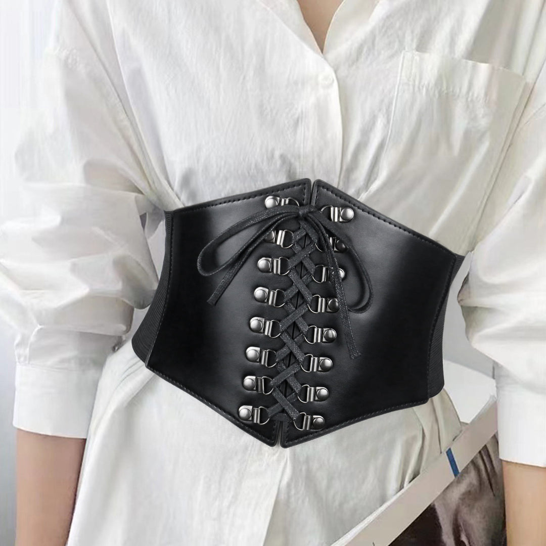 Cintura corsetto con fibbia e cinturino elegante da donna nera - image 1