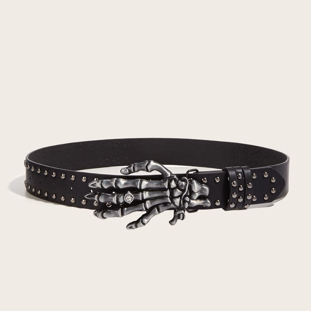 Cintura con rivetti a forma di mano di scheletro nera punk di Halloween - Nero - image 2