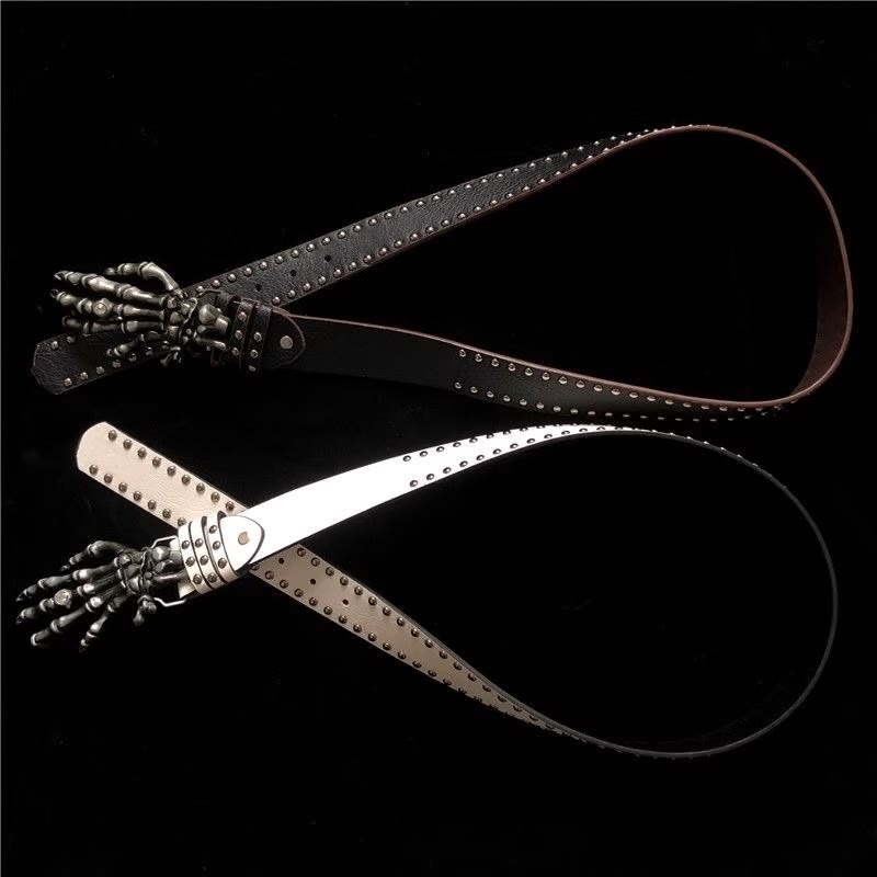 Cintura con rivetti a forma di mano di scheletro nera punk di Halloween - image 5