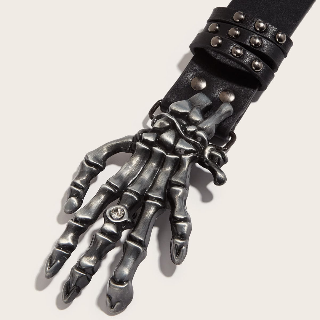 Cintura con rivetti a forma di mano di scheletro nera punk di Halloween - image 4