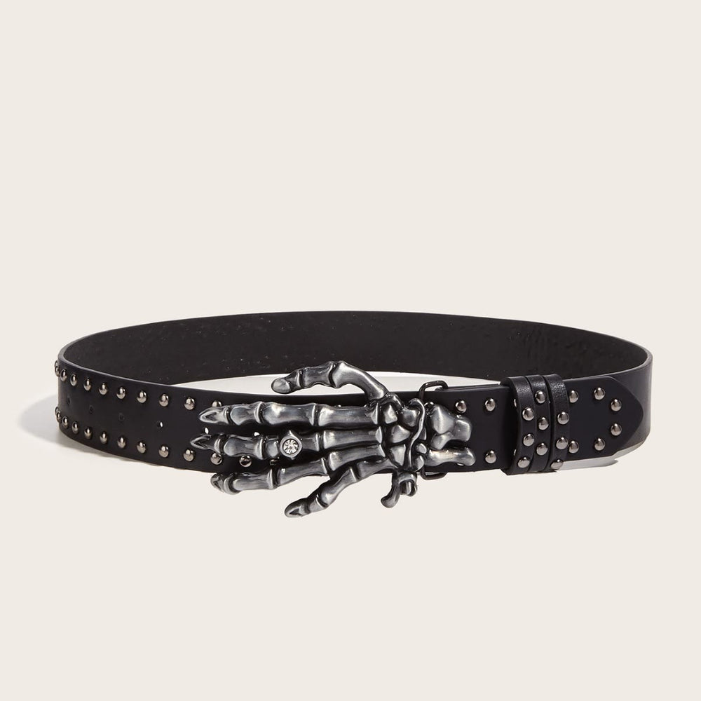 Cintura con rivetti a forma di mano di scheletro nera punk di Halloween - Nero - image 1