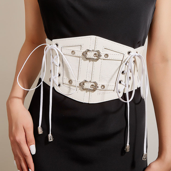 Cintura da corsetto da donna con cinturino in pizzo retrò e fibbia in metallo - Bianco - image 2