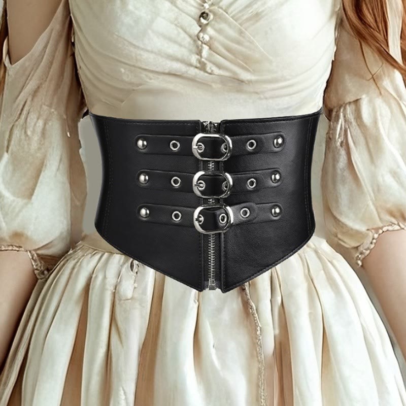 Cintura elastica da corsetto con fibbia ad ago nera e cerniera da donna - image 0