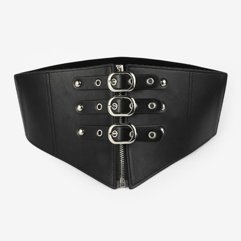 Cintura elastica da corsetto con fibbia ad ago nera e cerniera da donna - Nero - image 2