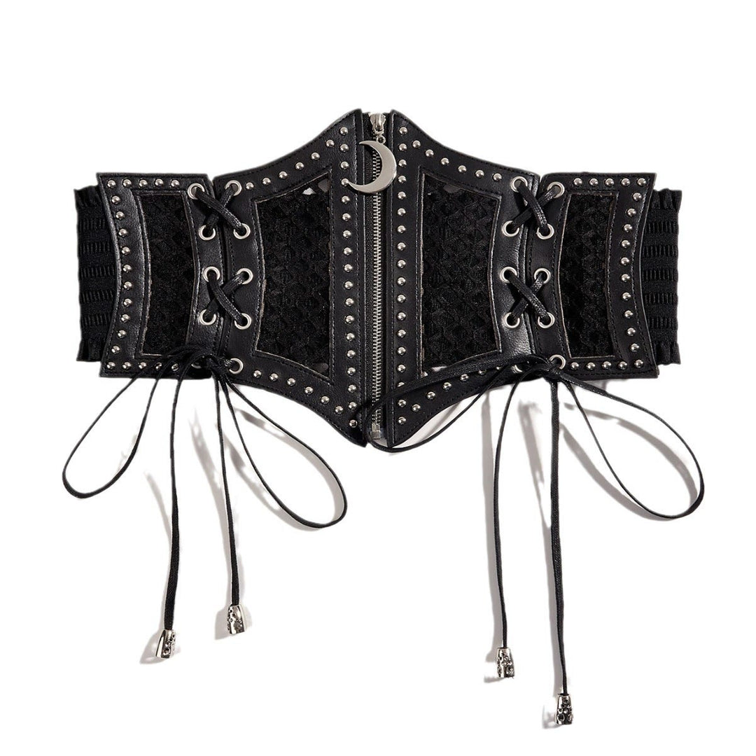 Cintura da donna con corsetto in rete con cerniera e cinturino alla moda nero - image 2