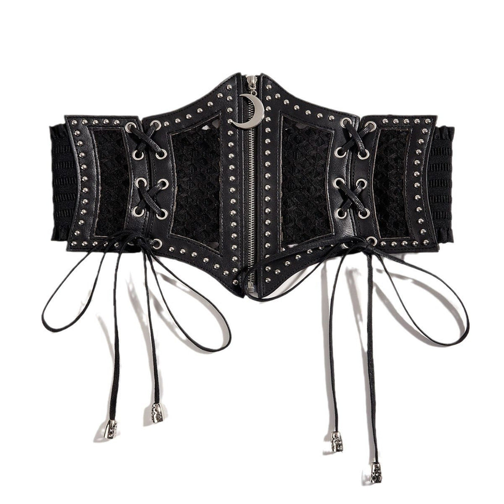 Cintura da donna con corsetto in rete con cerniera e cinturino alla moda nero - image 1