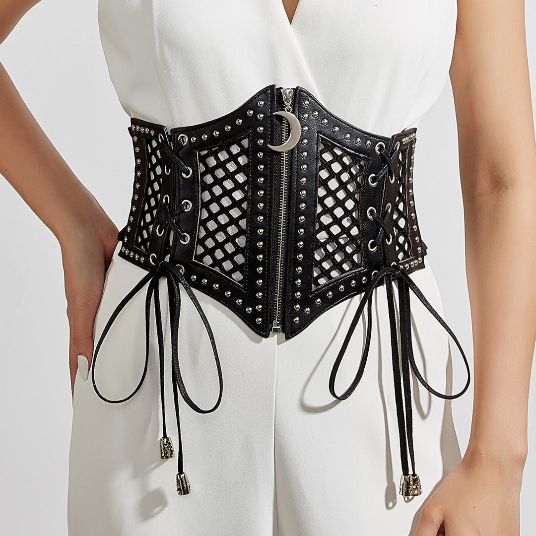 Cintura da donna con corsetto in rete con cerniera e cinturino alla moda nero - Nero - image 1