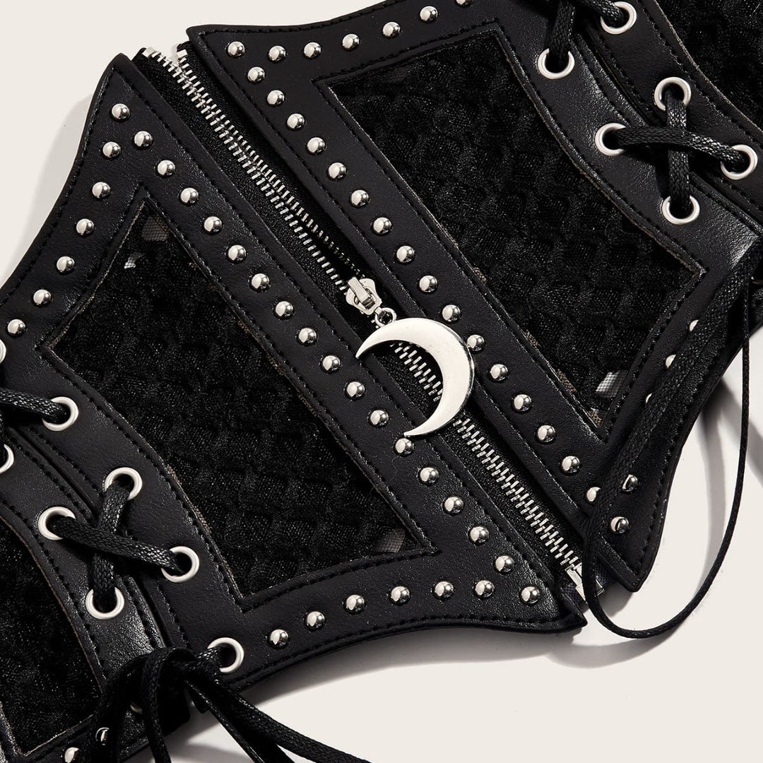 Cintura da donna con corsetto in rete con cerniera e cinturino alla moda nero - image 4
