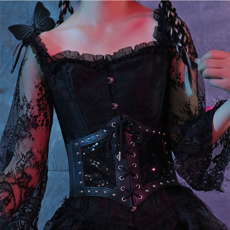Cintura elastica da corsetto da donna con cinturino in pizzo nero - image 1