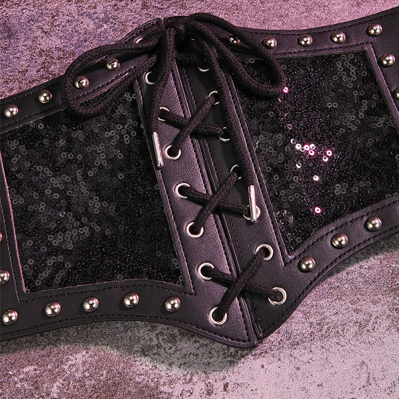 Cintura elastica da corsetto da donna con cinturino in pizzo nero - image 4