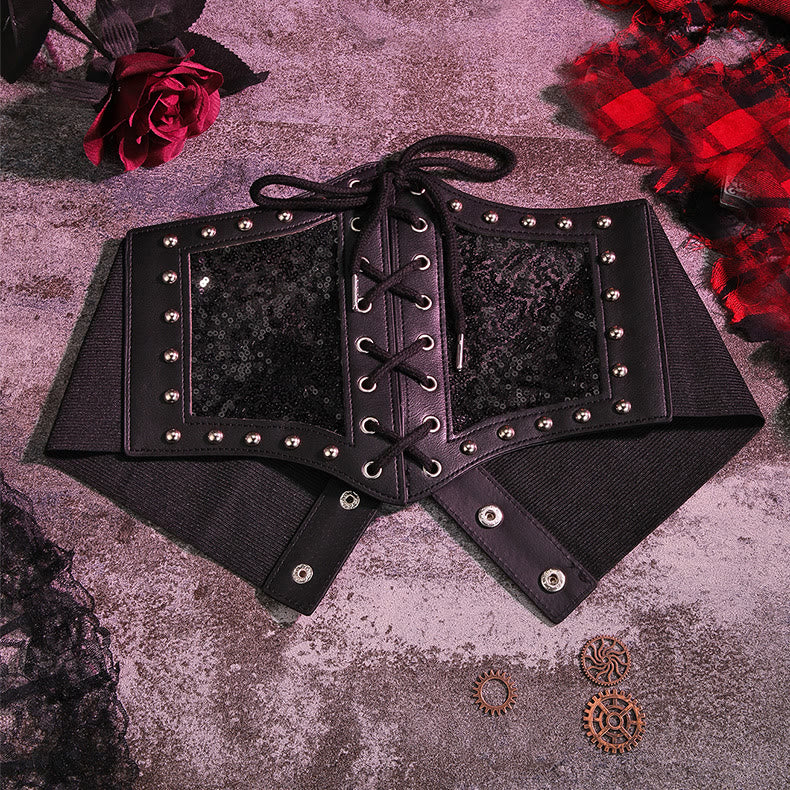 Cintura elastica da corsetto da donna con cinturino in pizzo nero - Nero - image 3