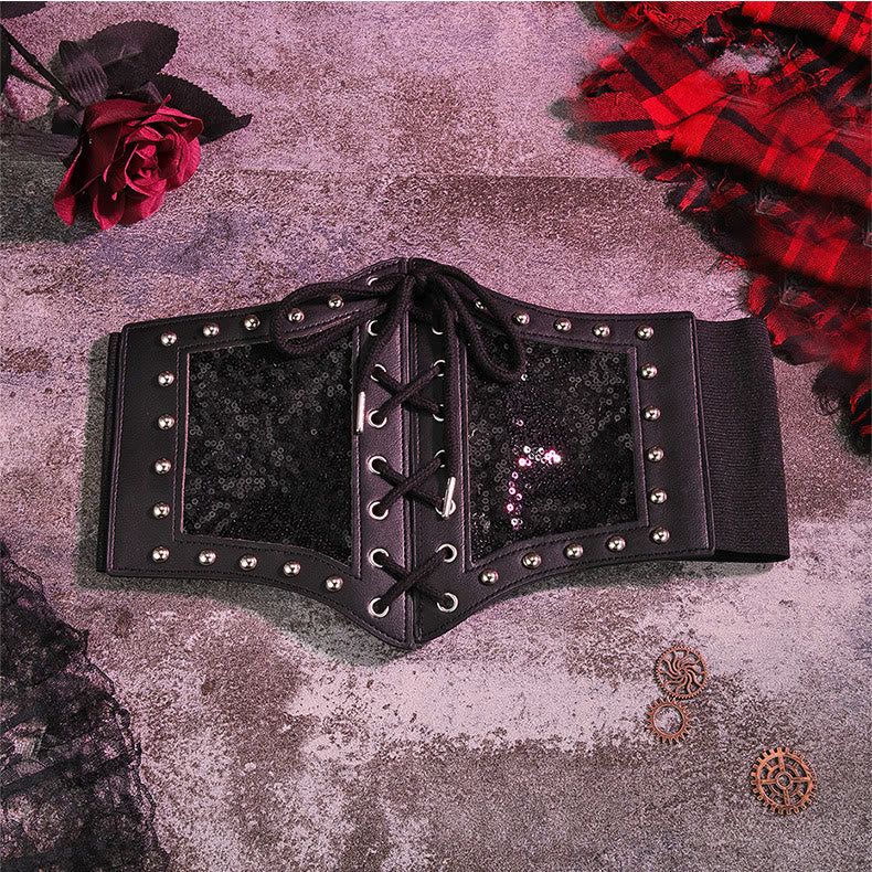 Cintura elastica da corsetto da donna con cinturino in pizzo nero - image 2