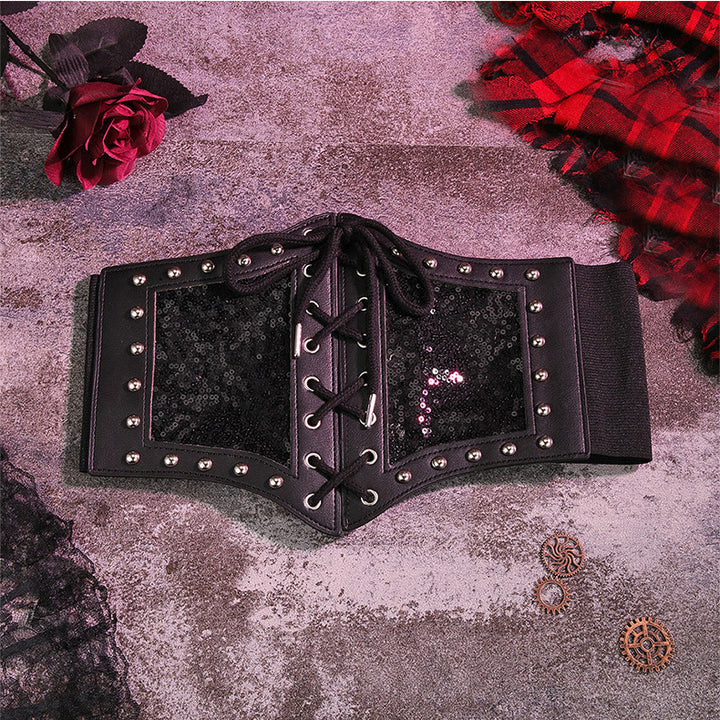 Cintura elastica da corsetto da donna con cinturino in pizzo nero - image 2