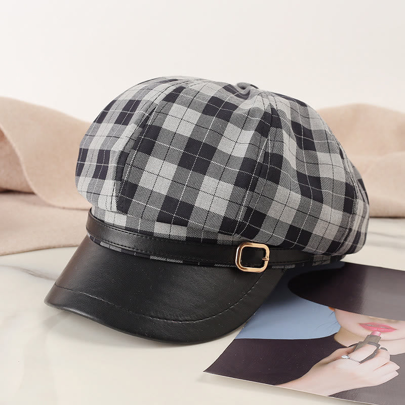 Cappello basco da donna con fibbia in metallo color block retrò - Nero - Regolabile (22"-23 5/8") - image 0