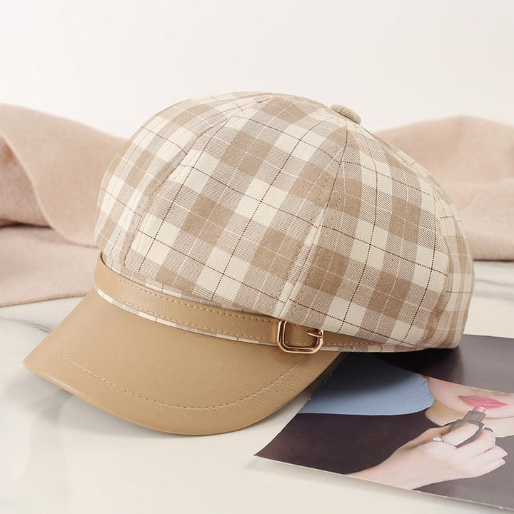 Cappello basco da donna con fibbia in metallo color block retrò - Cachi - Regolabile (22"-23 5/8") - image 2