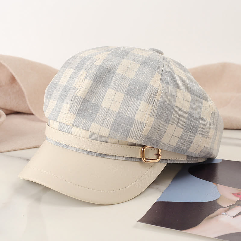 Cappello basco da donna con fibbia in metallo color block retrò - Blu - Regolabile (22"-23 5/8") - image 1