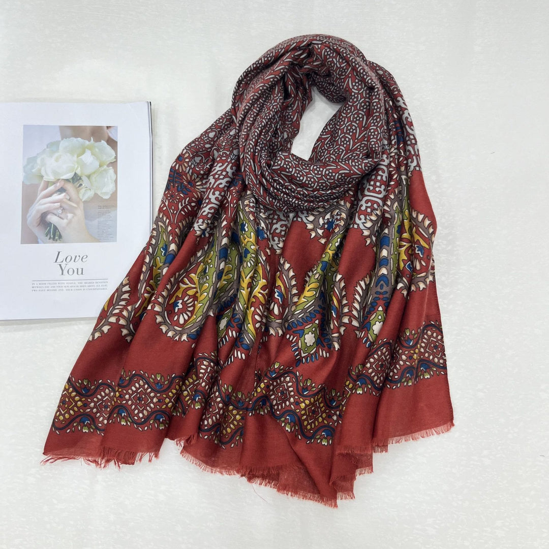 Sciarpa da donna con protezione solare estiva e stampa anacardi in stile etnico - Rosso - image 4
