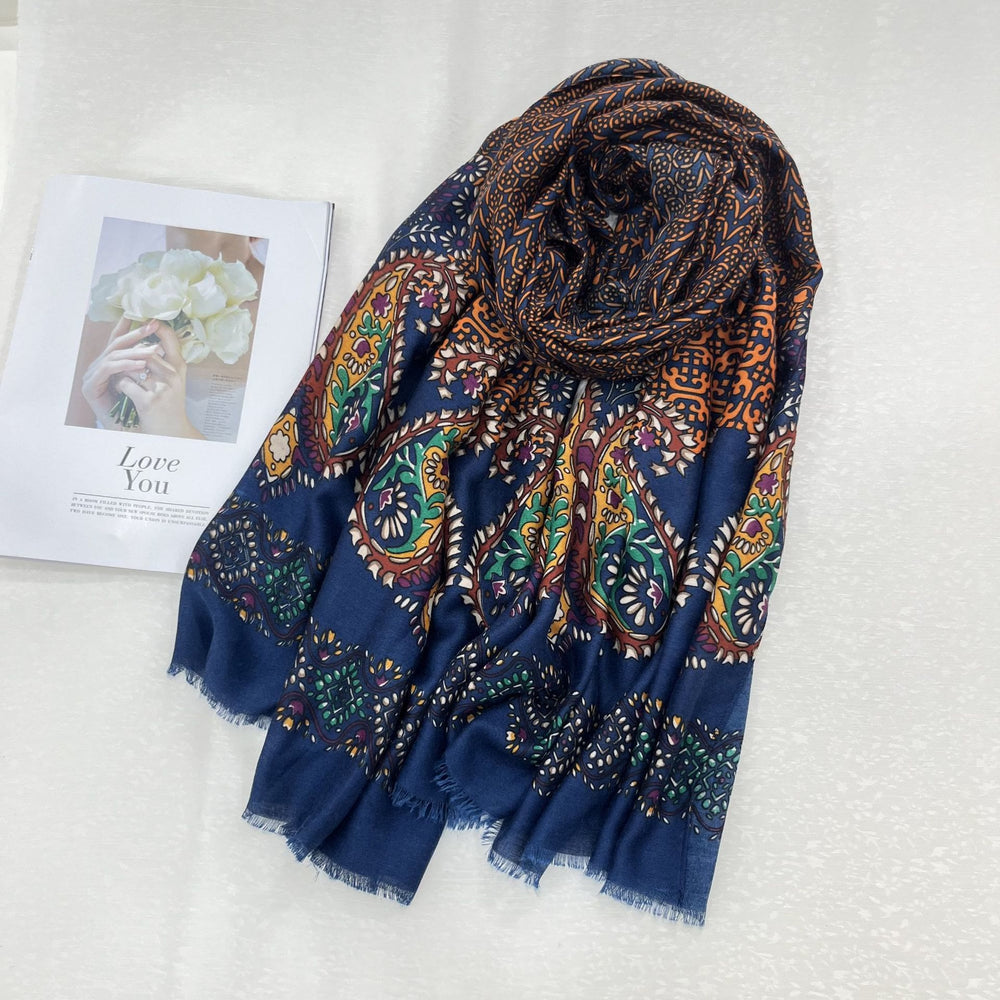Sciarpa da donna con protezione solare estiva e stampa anacardi in stile etnico - Blu navy - image 1