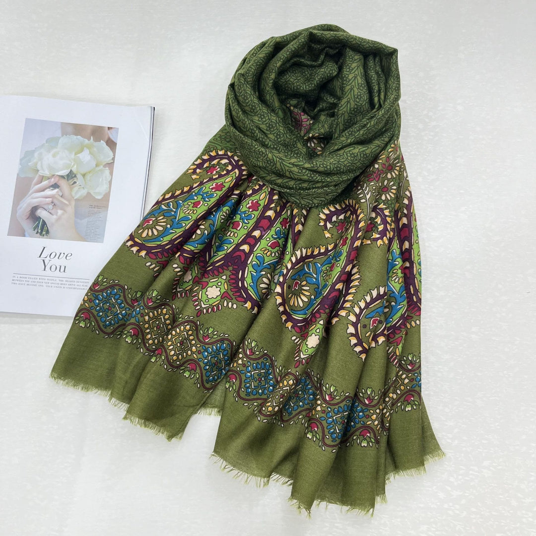 Sciarpa da donna con protezione solare estiva e stampa anacardi in stile etnico - Verde - image 2