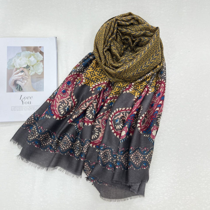 Sciarpa da donna con protezione solare estiva e stampa anacardi in stile etnico - Grigio - image 5